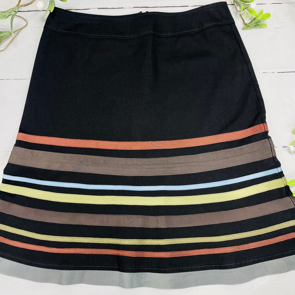 Neesh By DAR Black Fit and Flare Skirt with Stripes - Size 3